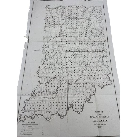 Antique 1847 Sketch of the Public Surveys in Indiana Map D McClelland Washington - Picture 4 of 7
